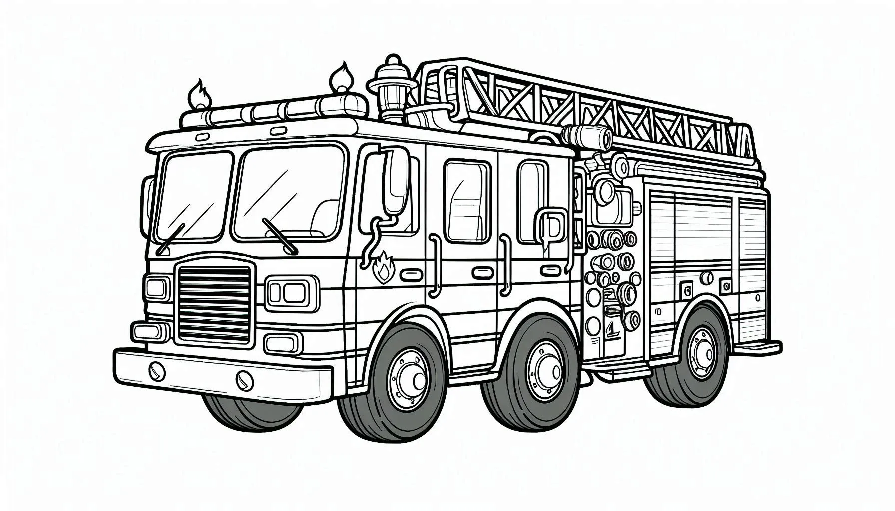 coloriage Camion de pompier a imprimer pour enfant de 4 ans 3