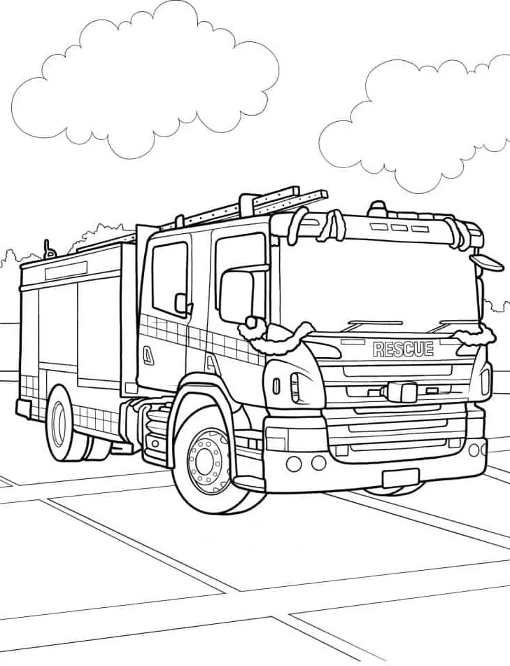 coloriage Camion de pompier pour primaire 2