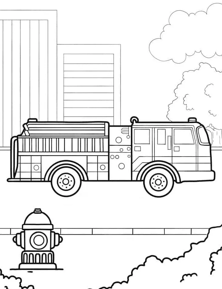 coloriage Camion de pompier a imprimer pour enfant de 4 ans 2