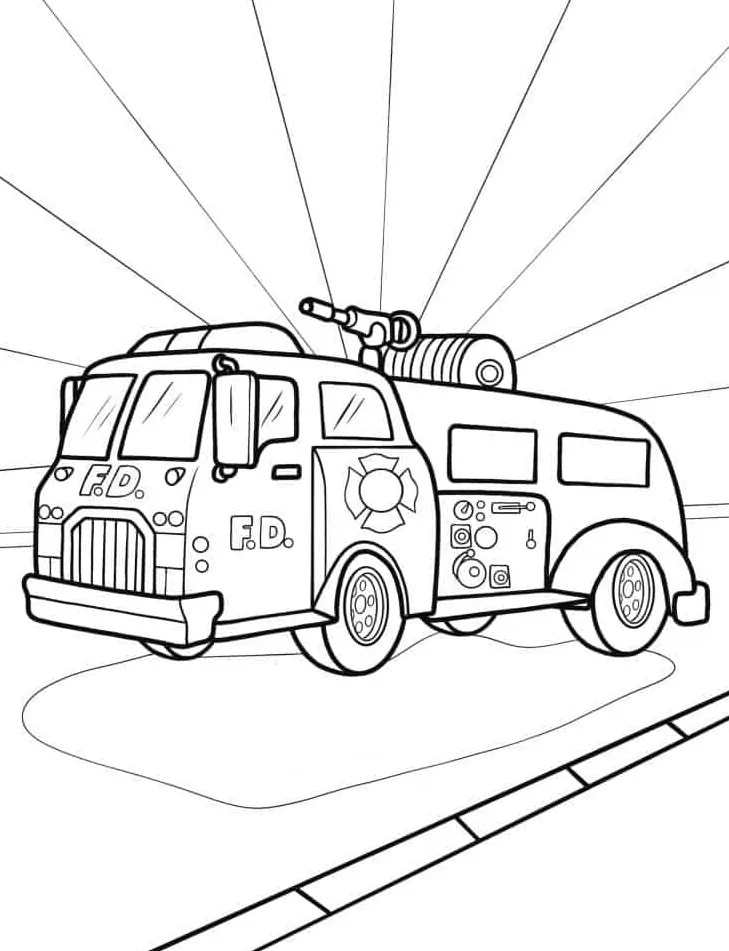 coloriage Camion de pompier à imprimer pour enfant de 10 ans