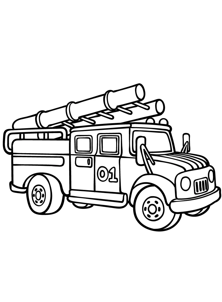 coloriage Camion de pompier à imprimer pour enfant de 2 ans