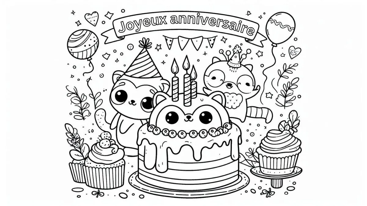 coloriage joyeux anniversaire à imprimer pour enfant de 3 ans