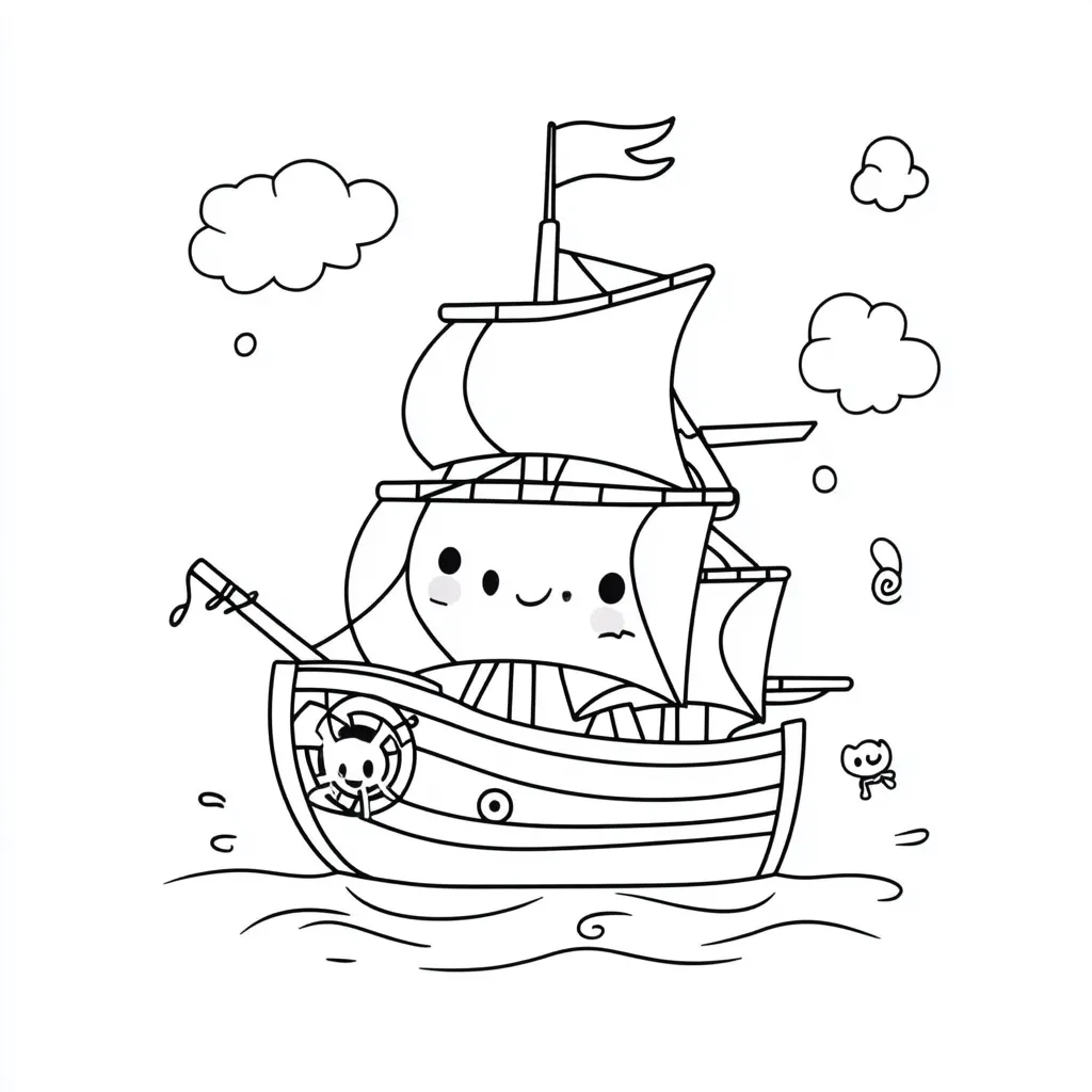 coloriage Bateau à imprimer kawaii