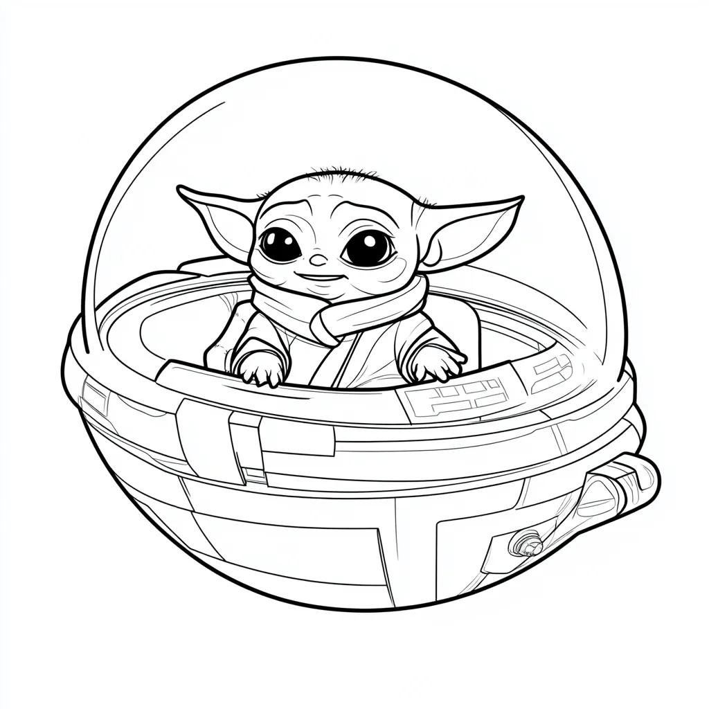 coloriage Bébé Yoda à imprimer pour enfant de 7 ans