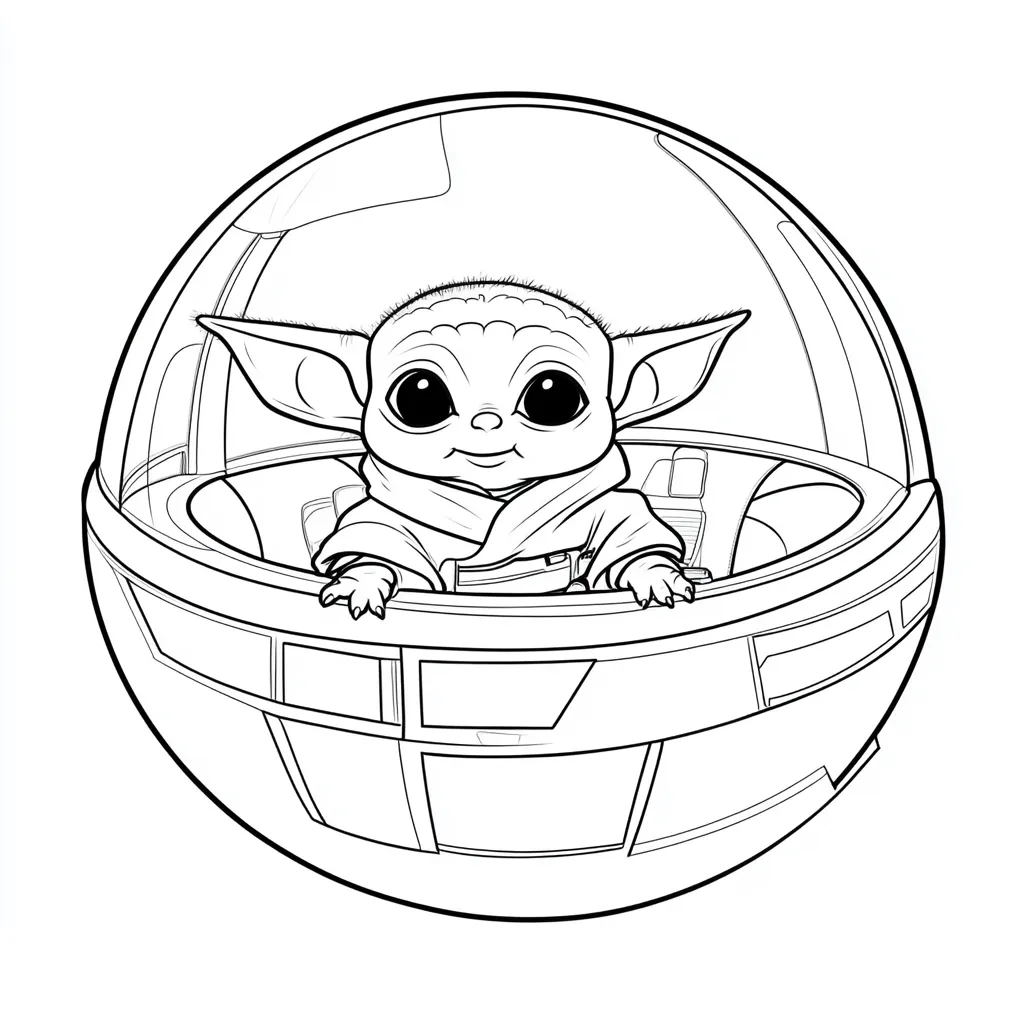 coloriage Bébé Yoda à imprimer kawaii