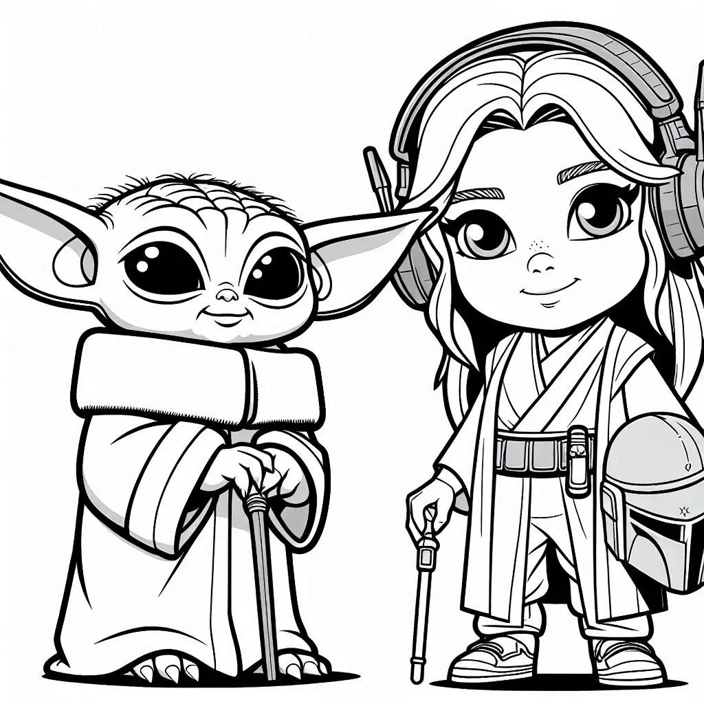 coloriage Bébé Yoda gratuit en ligne