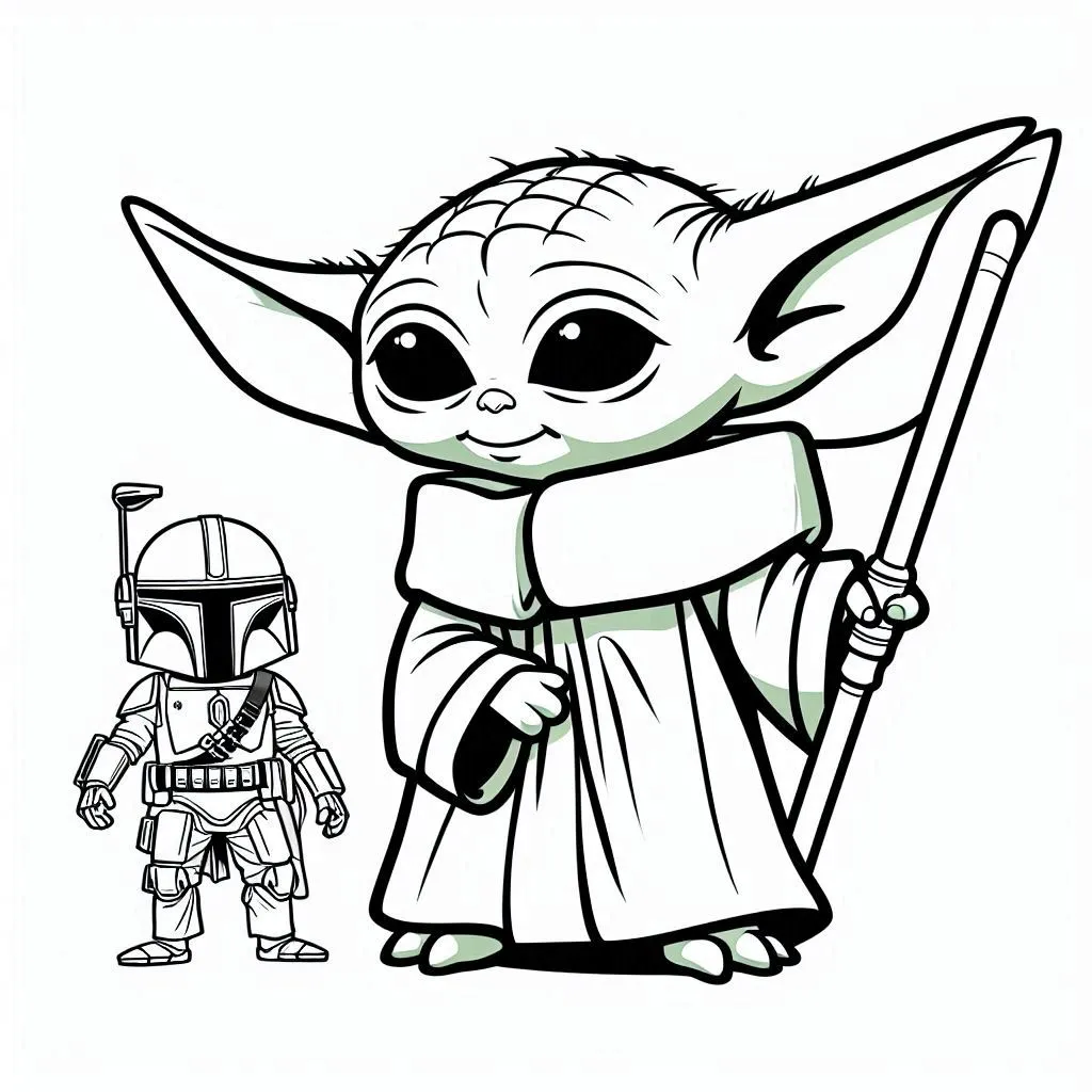 coloriage Bébé Yoda à imprimer pour enfant de 2 ans 1