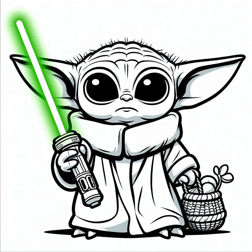 coloriage Bébé Yoda à imprimer pour enfant de 8 ans