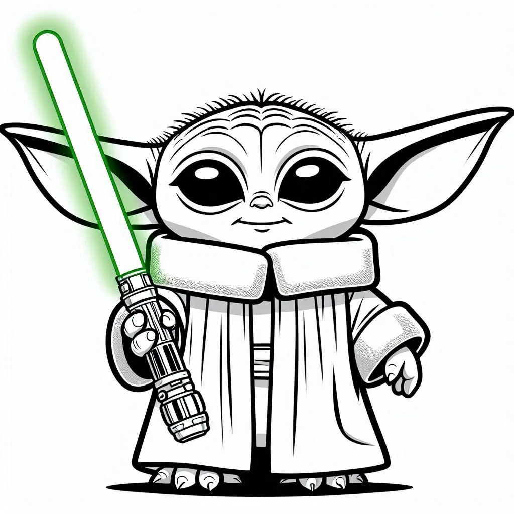 coloriage Bébé Yoda pour enfant de à imprimer