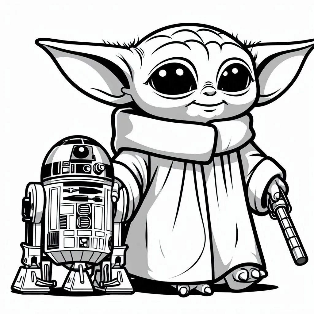 coloriage Bébé Yoda à imprimer pdf gratuit 2