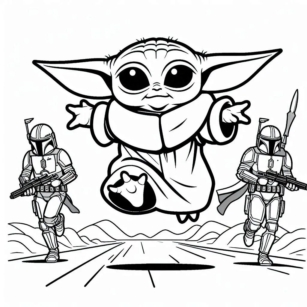 imprimer coloriage Bébé Yoda pour enfant 1