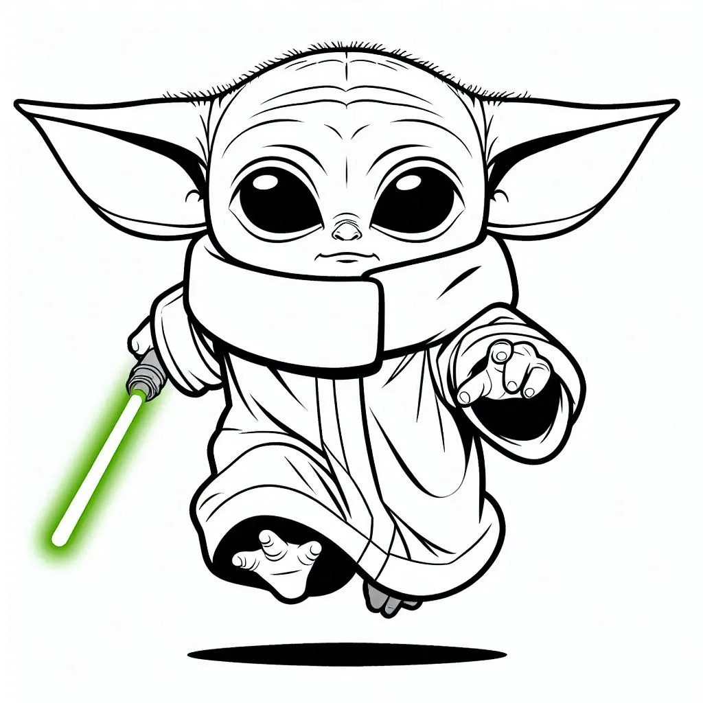 coloriage Bébé Yoda à imprimer pour enfant de 8 ans 1