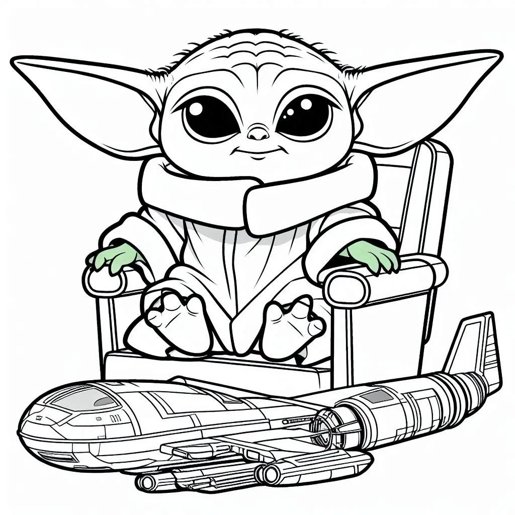 coloriage Bébé Yoda à imprimer pdf gratuit 3