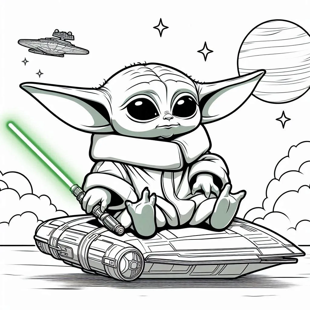 coloriage Bébé Yoda pour enfants à télécharger 2