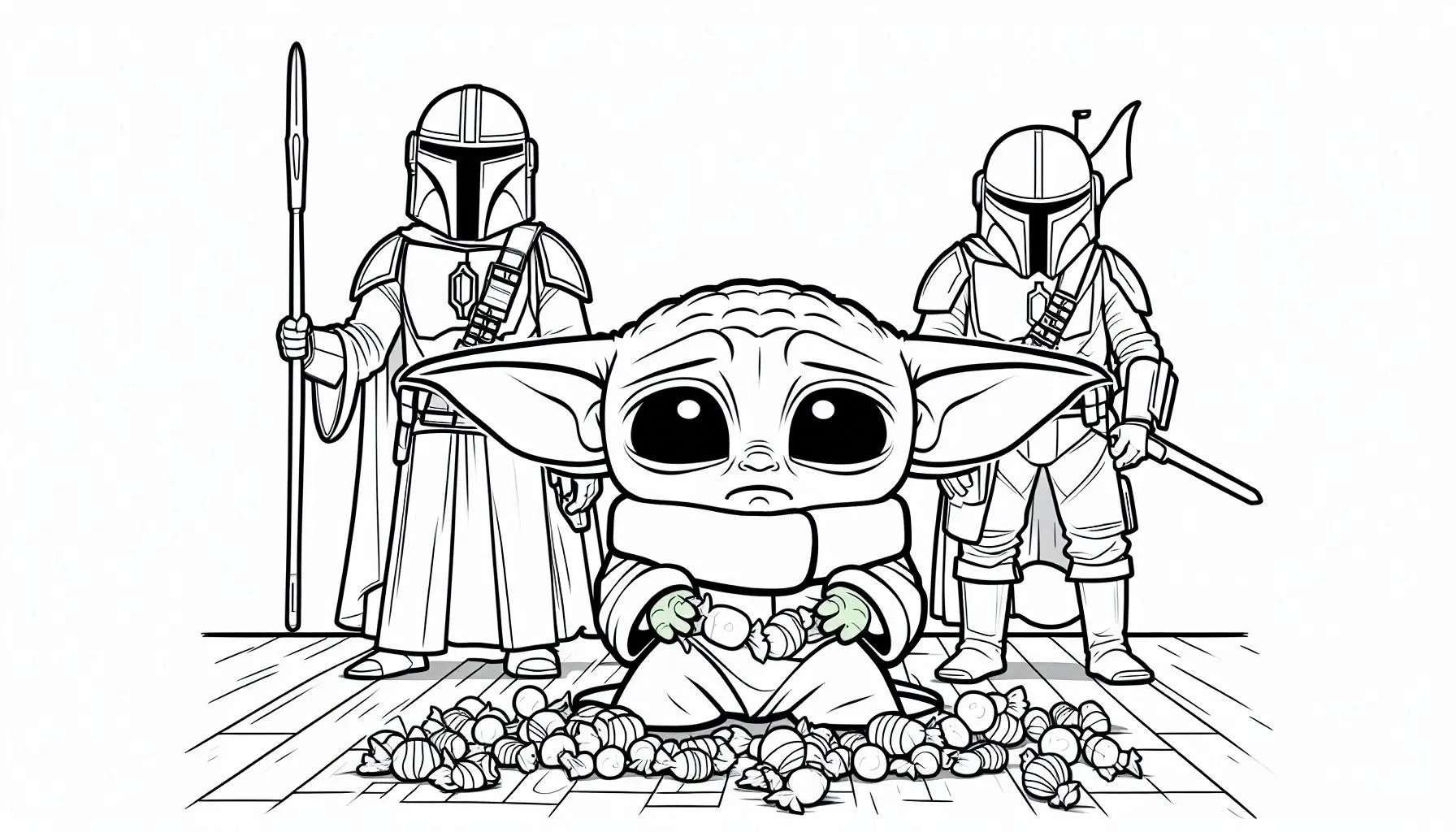 coloriage Bébé Yoda gratuit en ligne 1