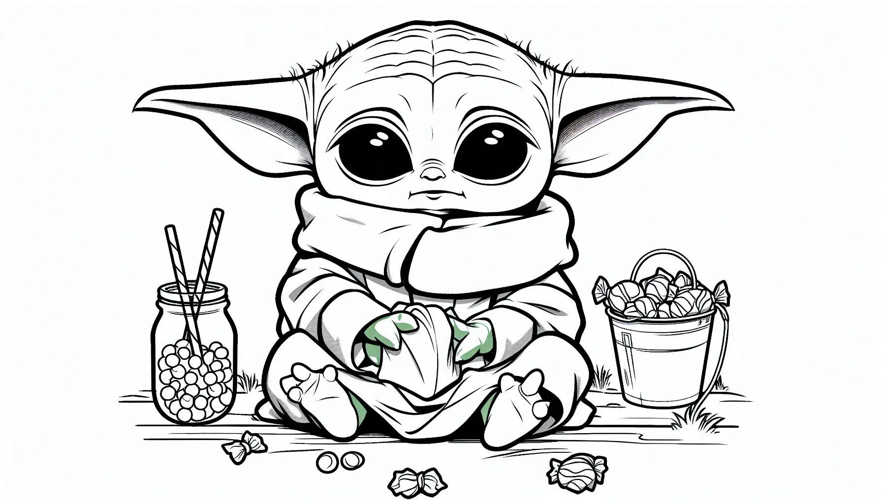 coloriage Bébé Yoda pour enfants a imprimer gratuit