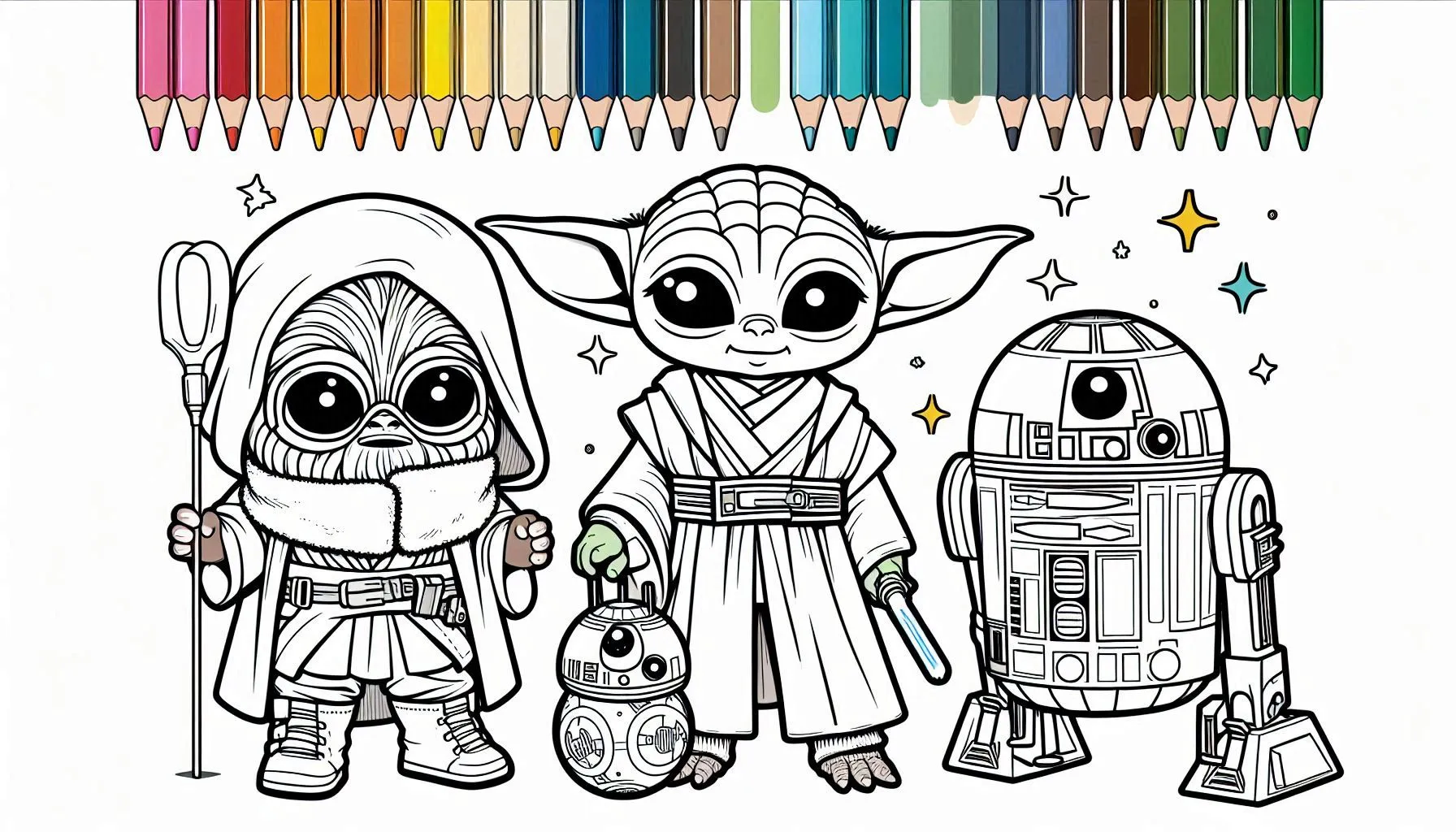 imprimer coloriage Bébé Yoda pour enfant 2