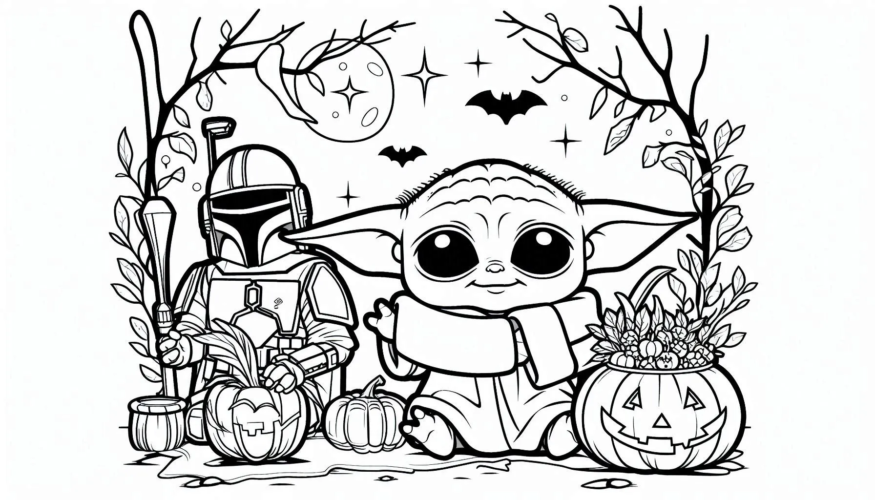 coloriage Bébé Yoda d'enfant a imprimer 1