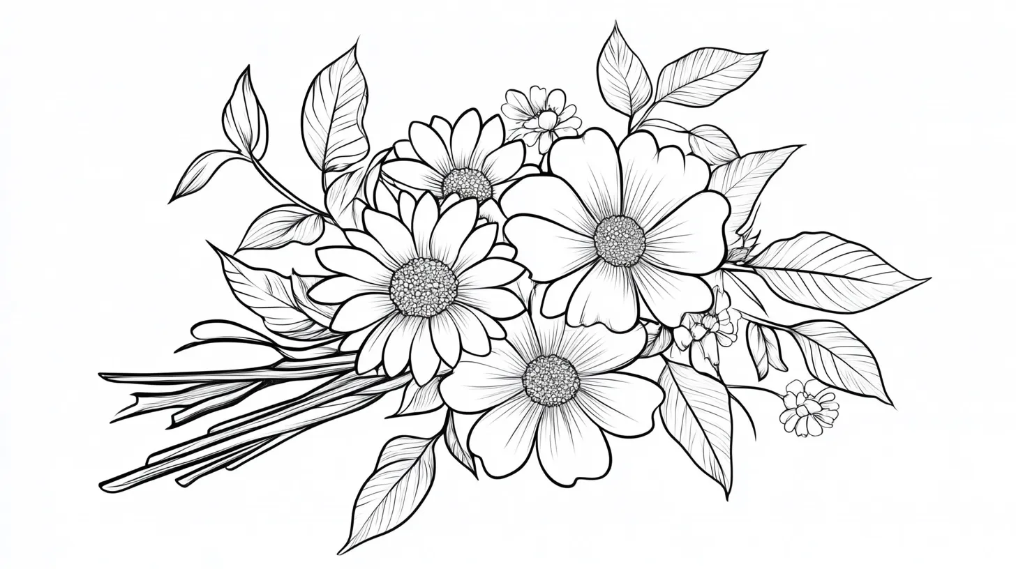 coloriage Bouquet De Fleurs à imprimer pour enfant de 7 ans