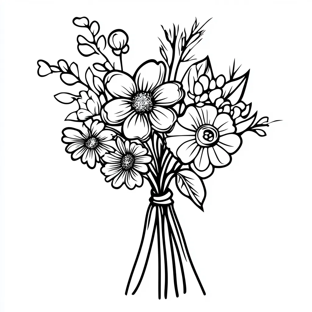 coloriage Bouquet De Fleurs à imprimer pour enfant de 10 ans