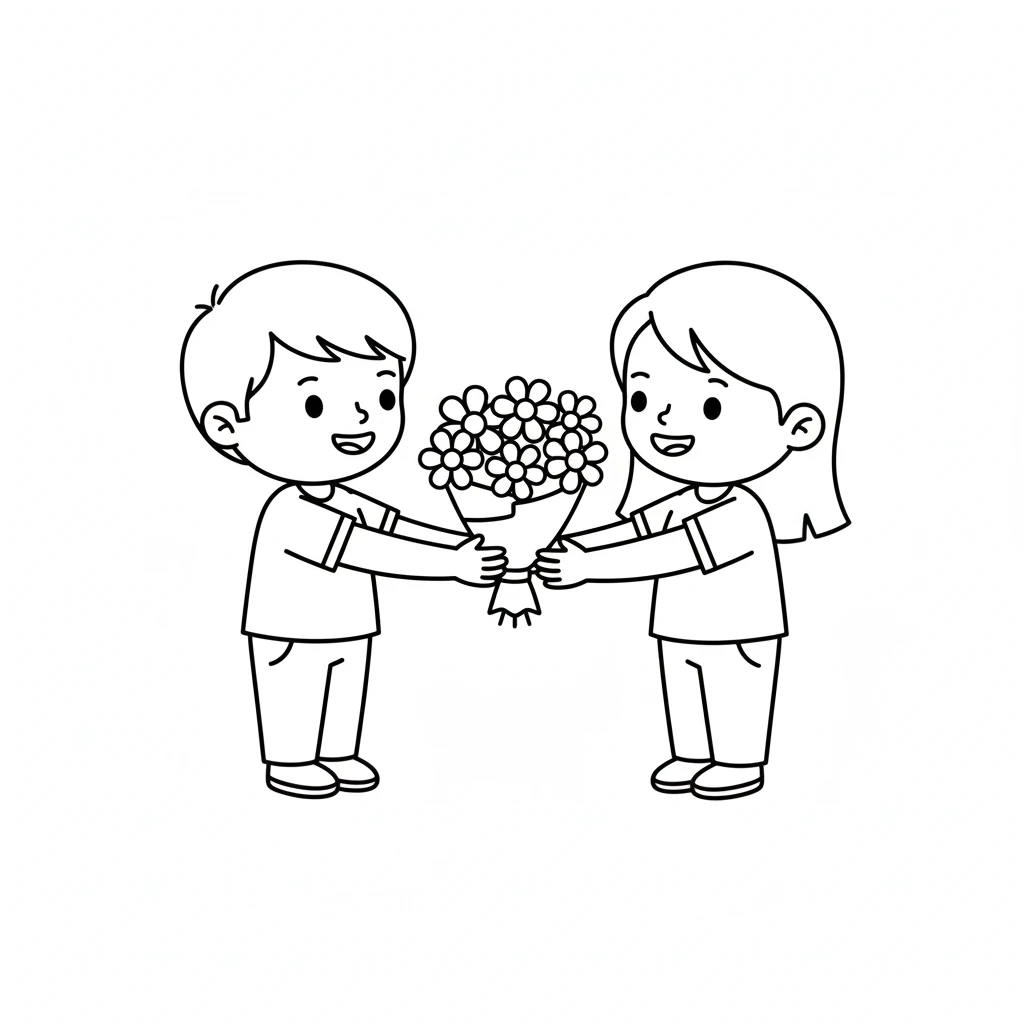 coloriage Bouquet de Fleurs à imprimer kawaii