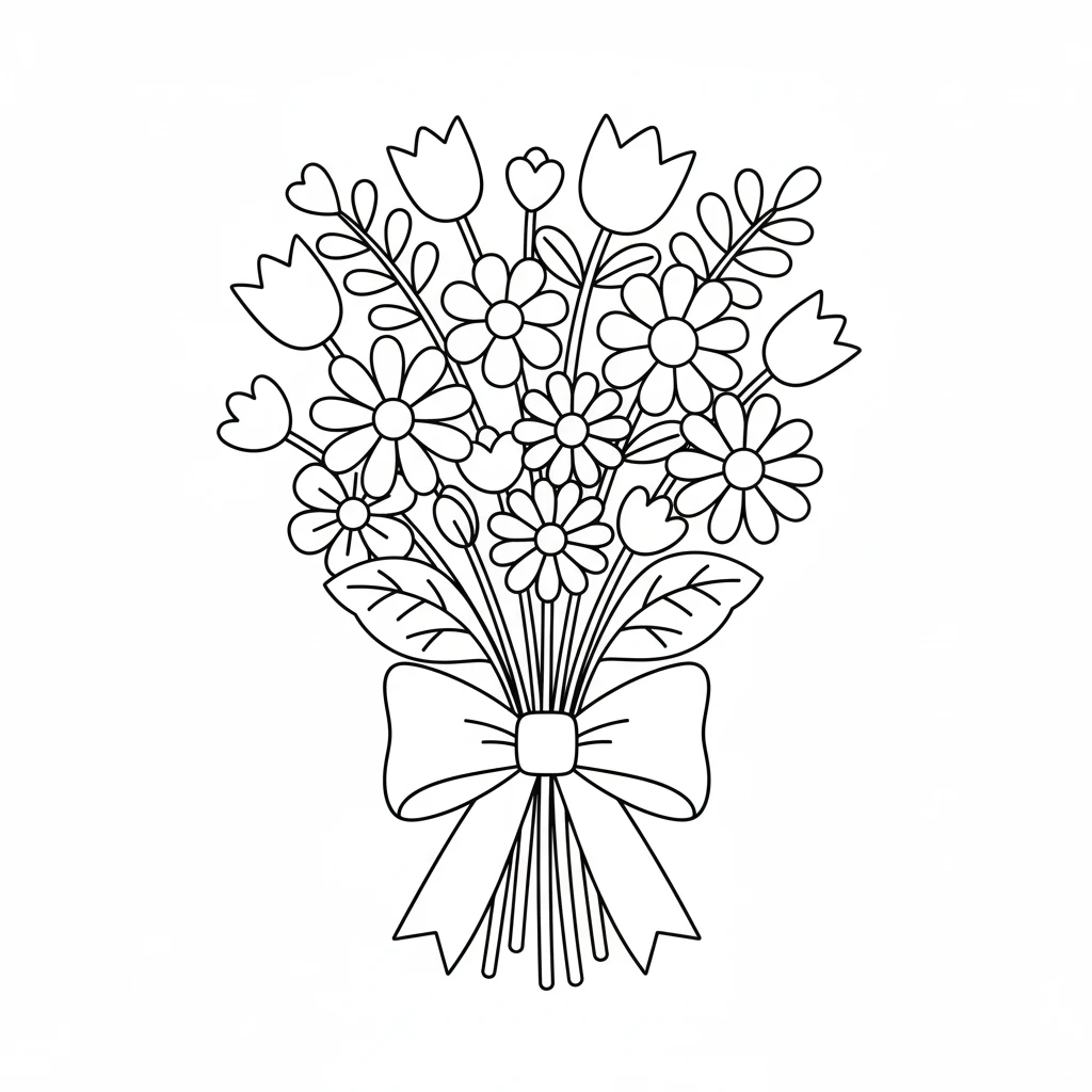 coloriage Bouquet de Fleurs pour enfants a imprimer