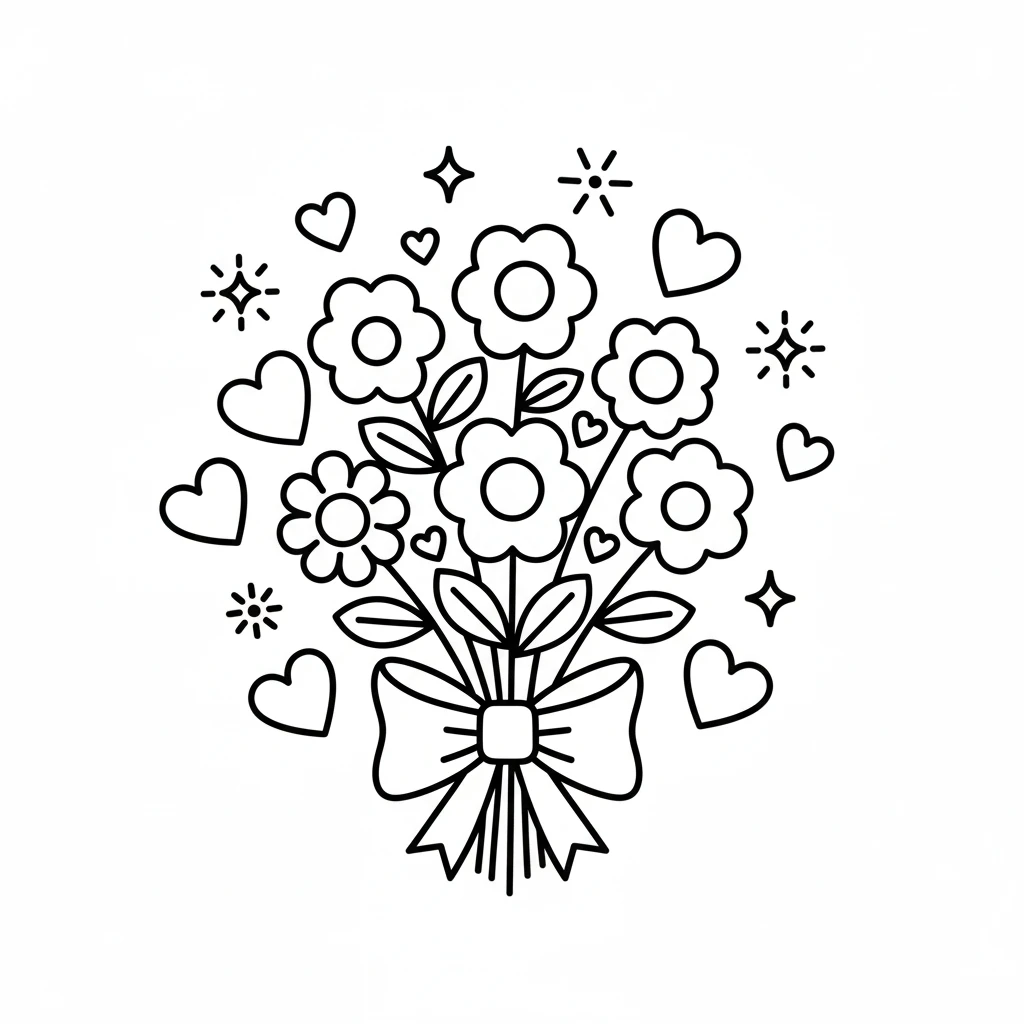 coloriage Bouquet de Fleurs à imprimer pour enfant de 6 ans