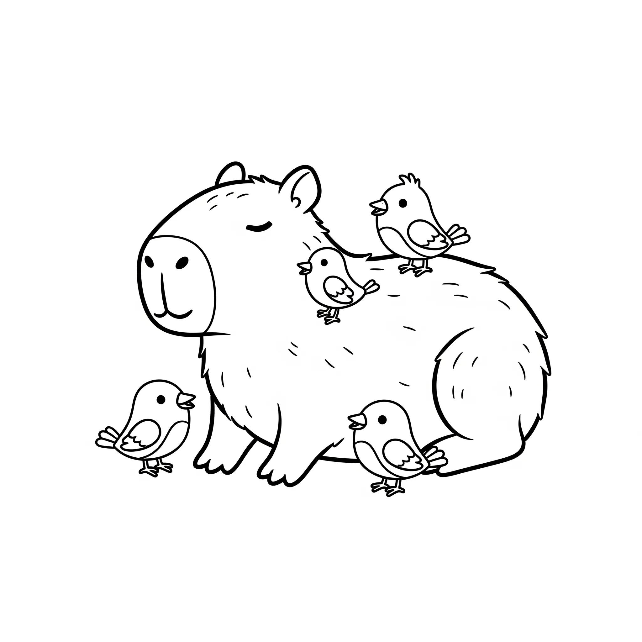 coloriage Capybara et ses amis les oiseaux pour enfant