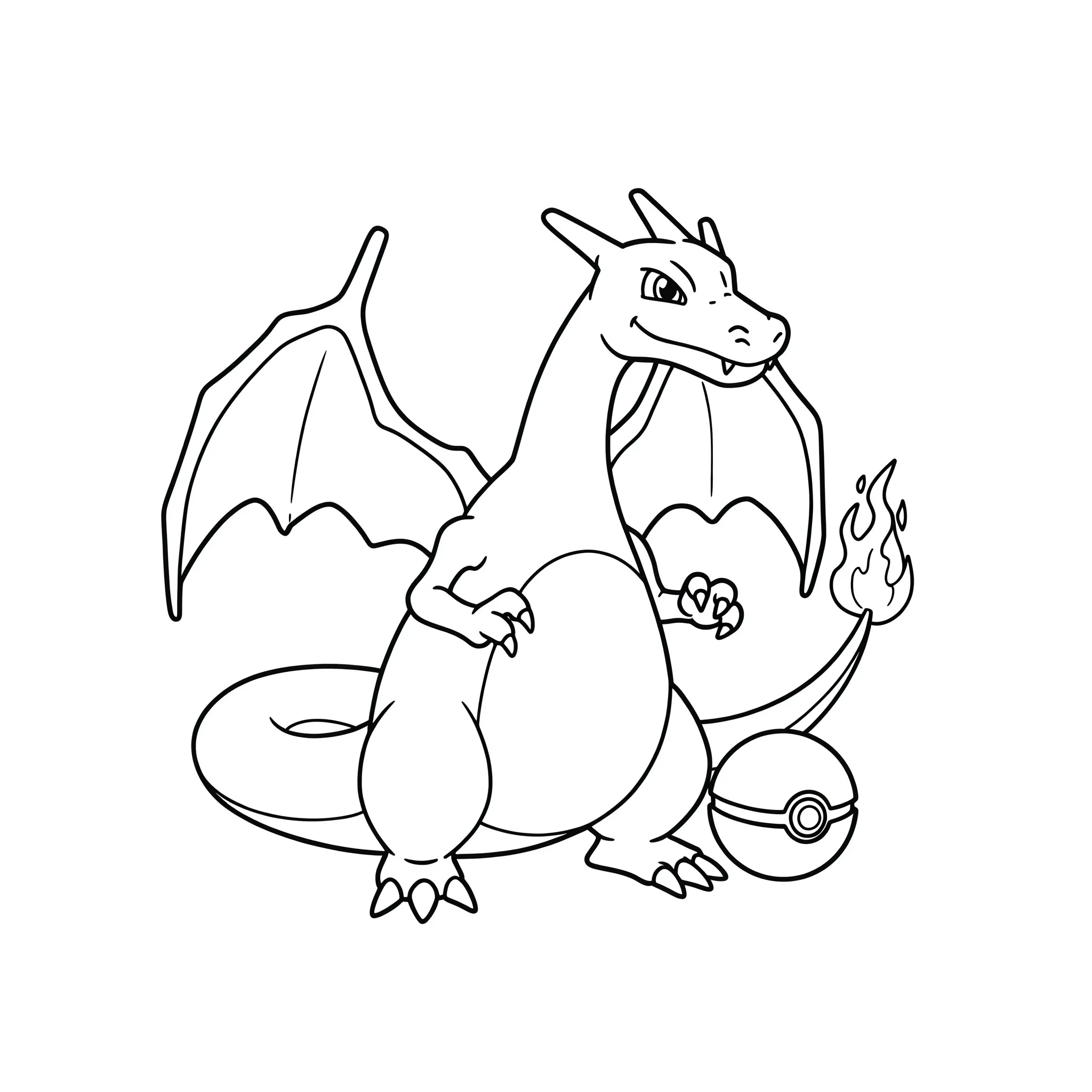 imprimer coloriage Charizard et sa Pokeball pour enfant