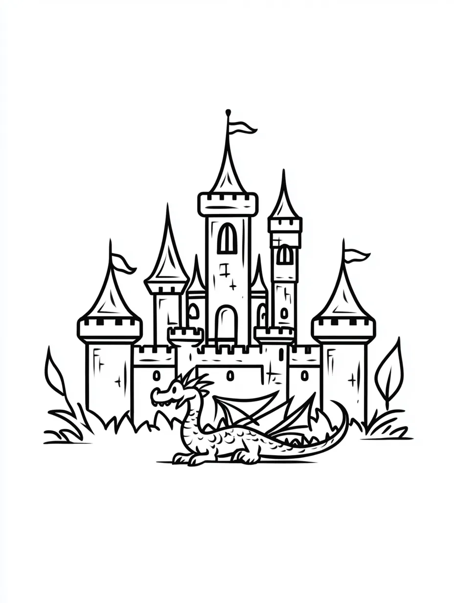 coloriage Chateau à imprimer kawaii