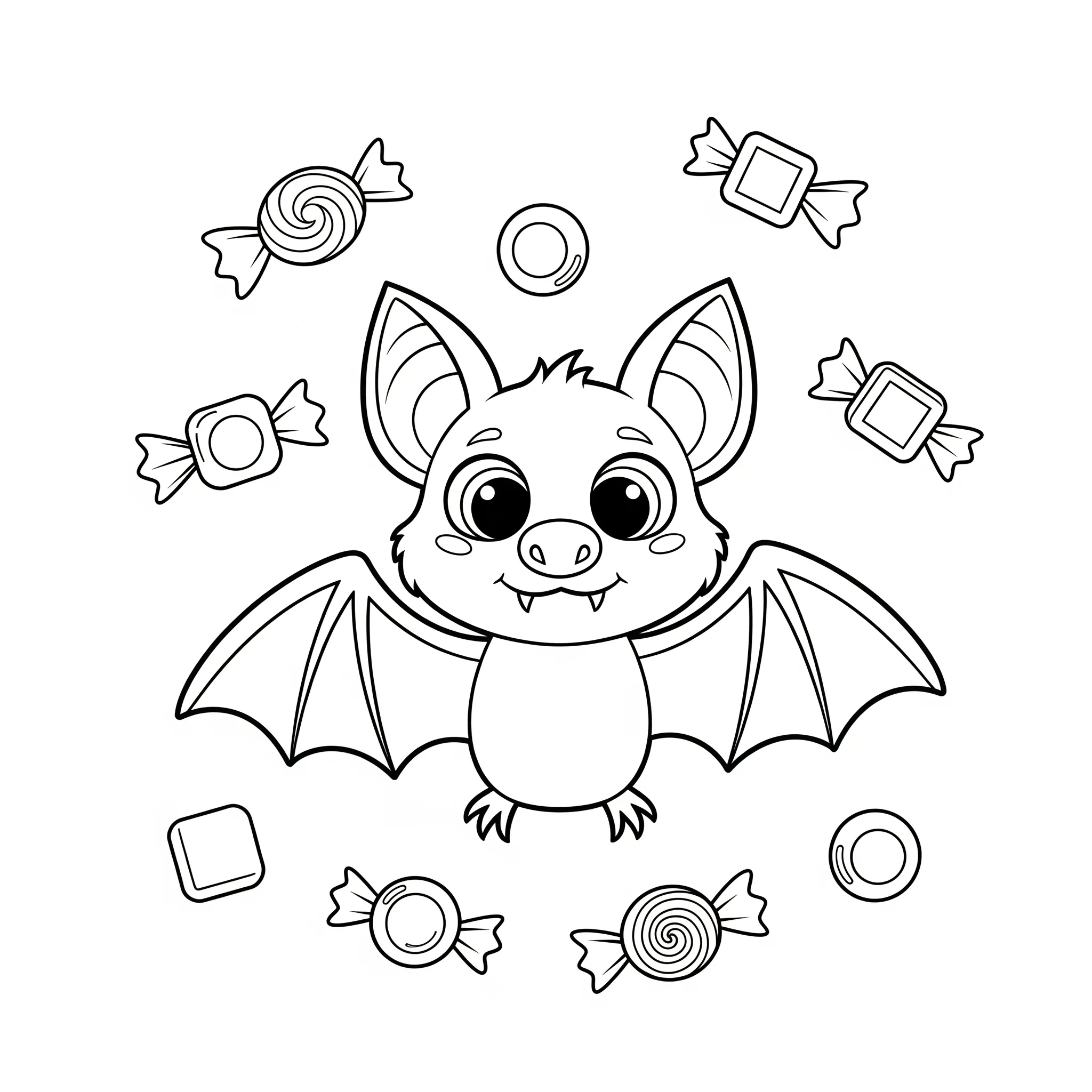 coloriage Chauve souris et bonbons à imprimer pour enfant de 12 ans