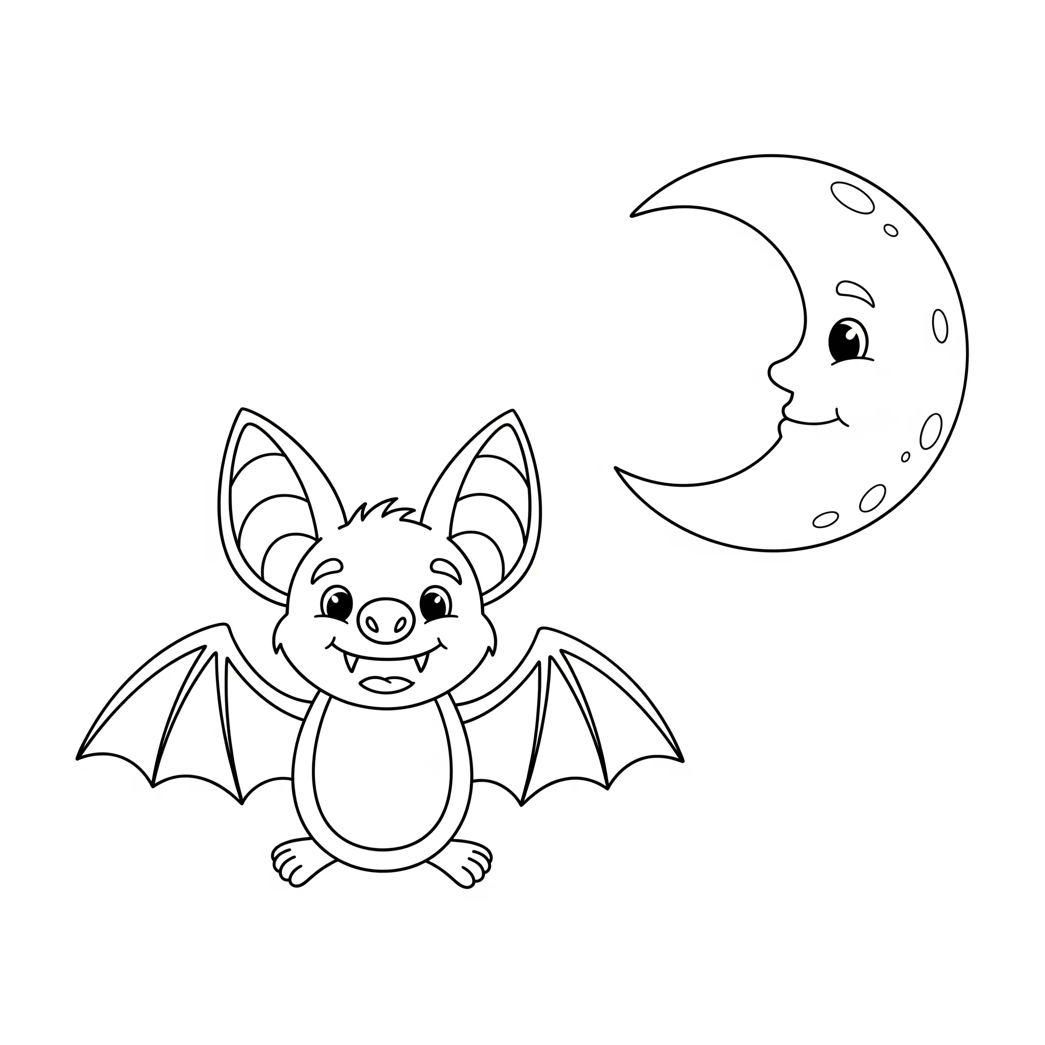 coloriage Chauve souris et lune gratuit pour enfants