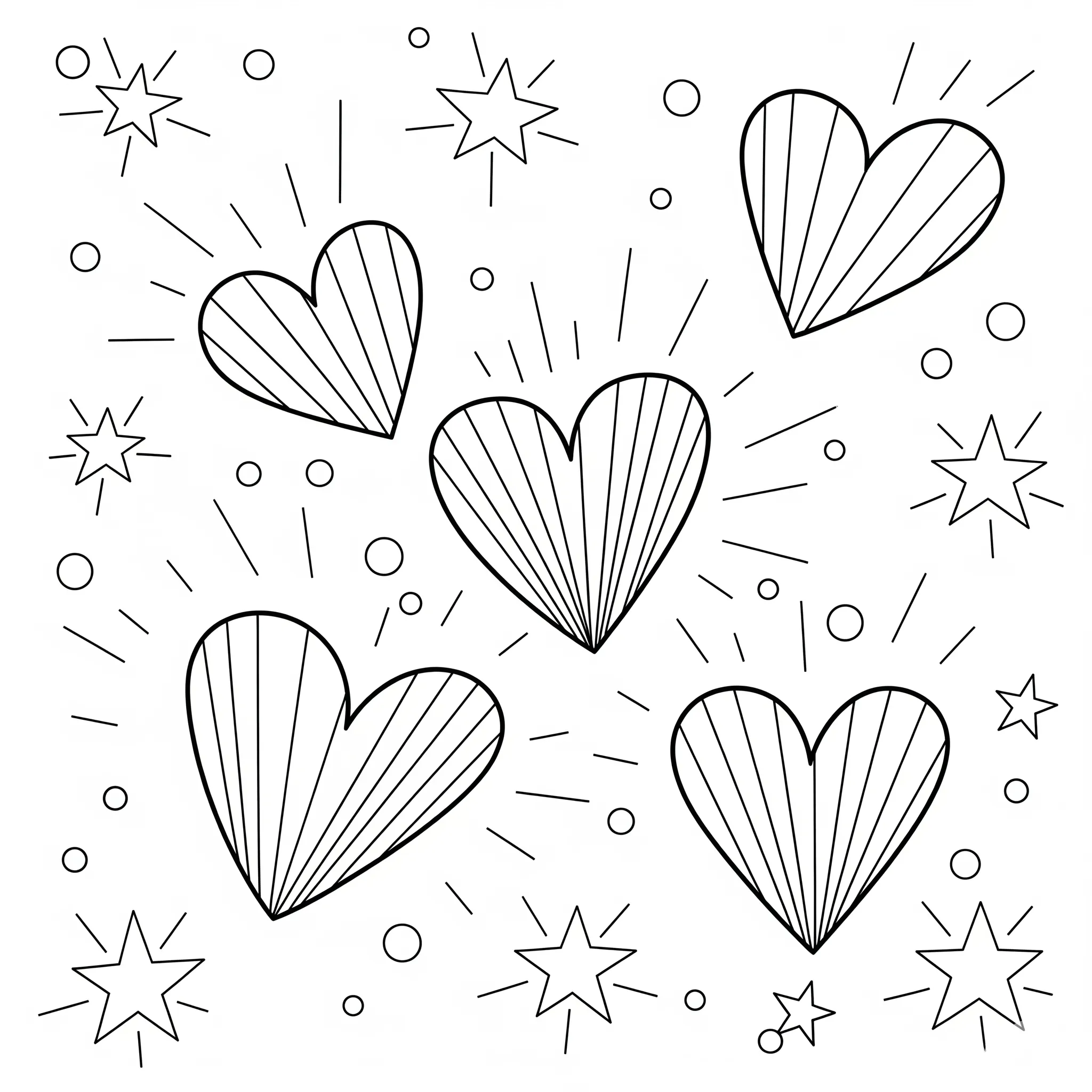coloriage Cœurs et étoiles rayonnantes pour enfants à télécharger