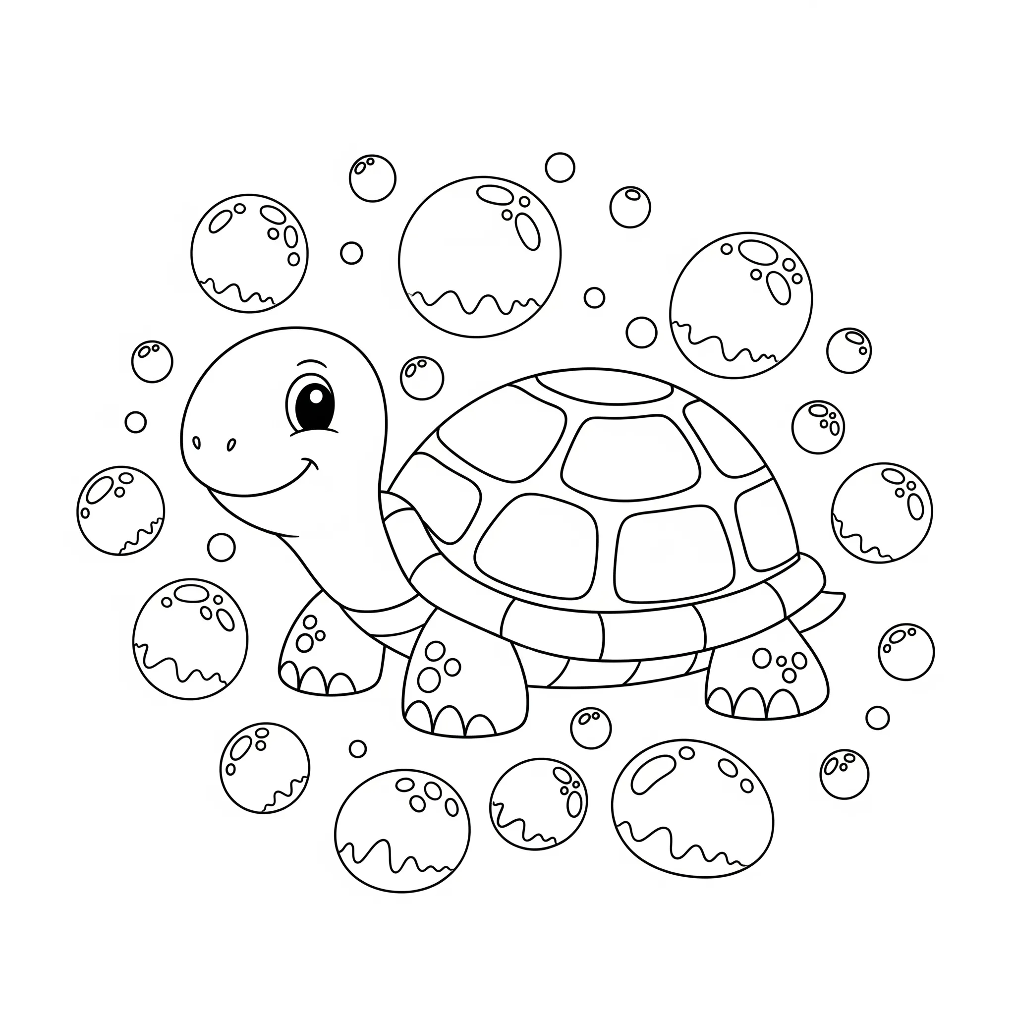 coloriage Des bulles autour d’une tortue pour enfants a imprimer gratuit