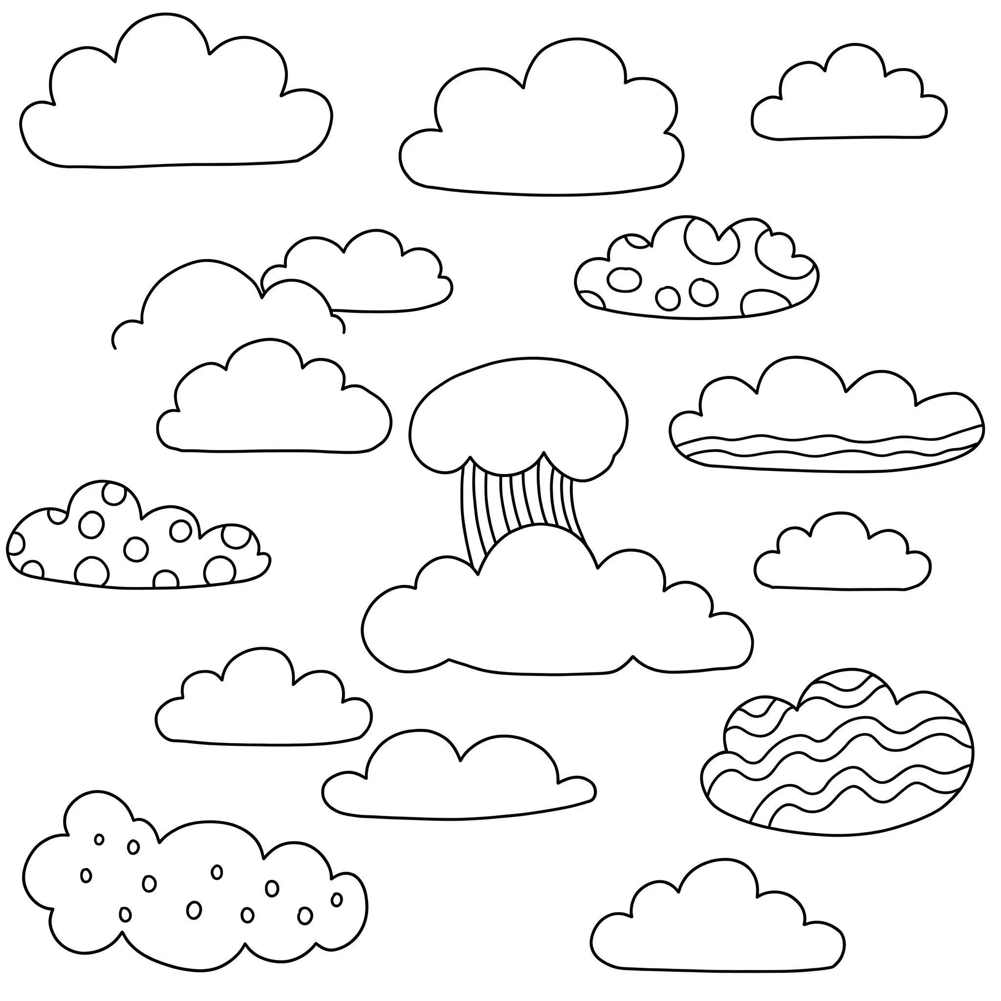 coloriage Des nuages de formes différentes educatif pour enfant