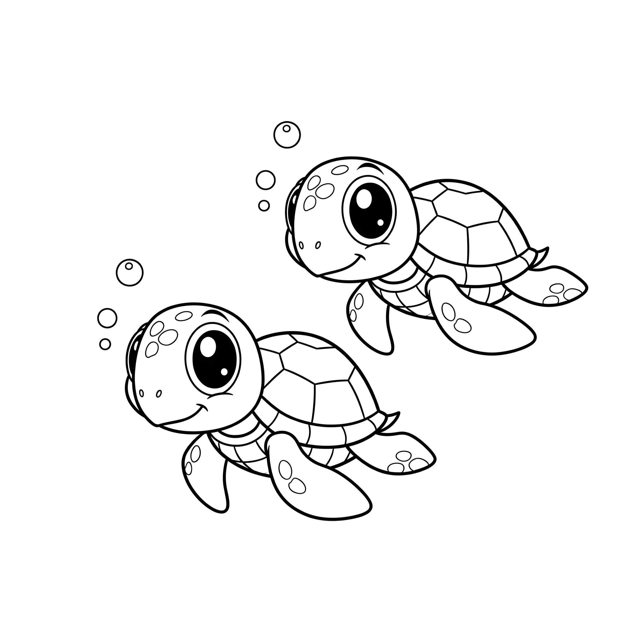 imprimer coloriage Deux petites tortues nageant