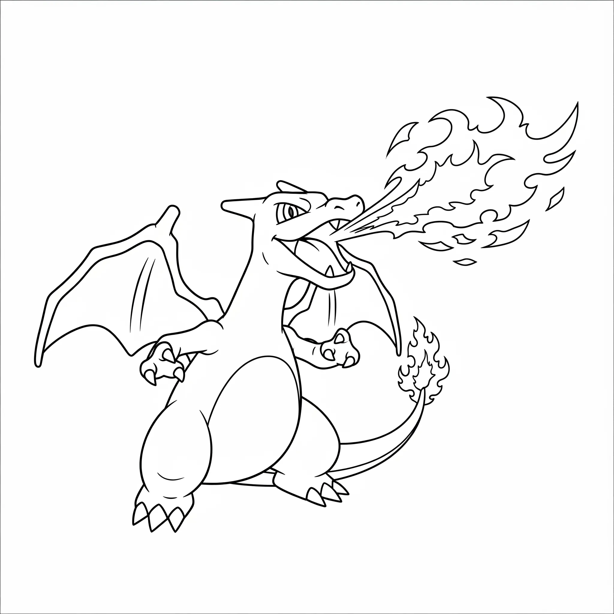 coloriage Dracaufeu crachant du feu à imprimer pour enfant de 7 ans