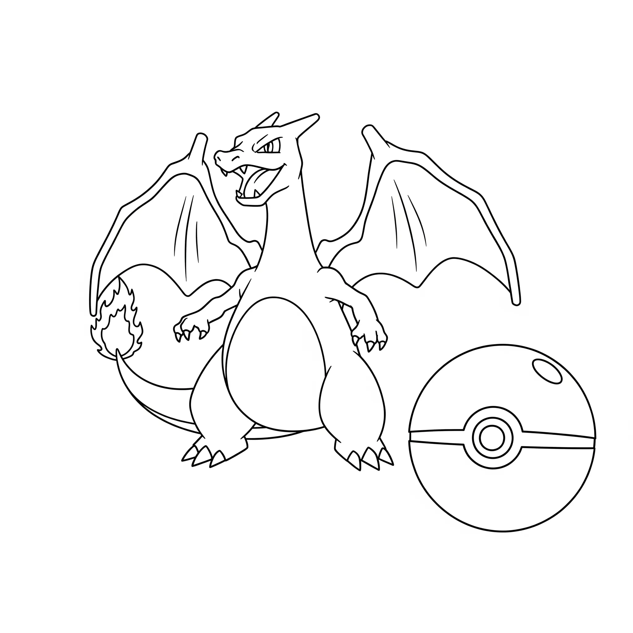 coloriage Dracaufeu et une Poké Ball pour enfants