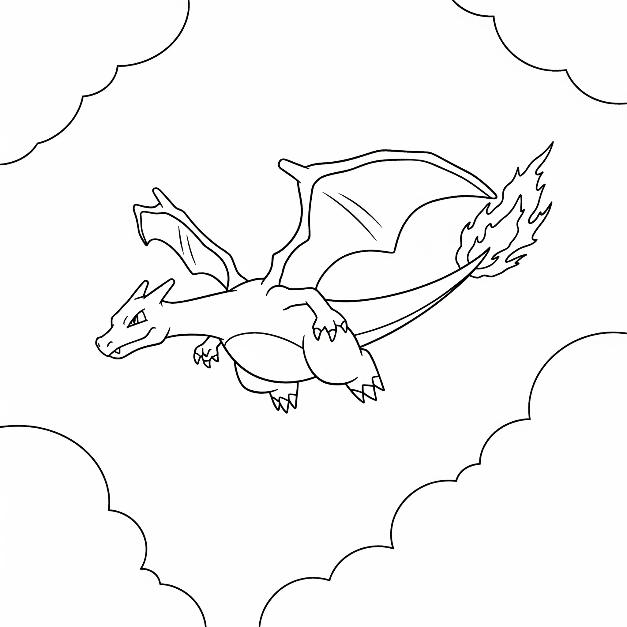 coloriage Dracaufeu volant dans le ciel pour enfants a imprimer gratuit