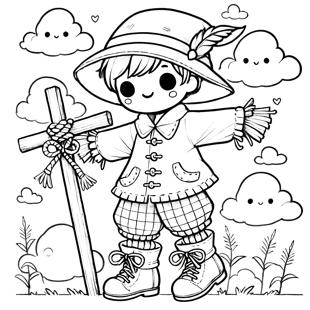 coloriage Épouvantail pour enfant a imprimer gratuit