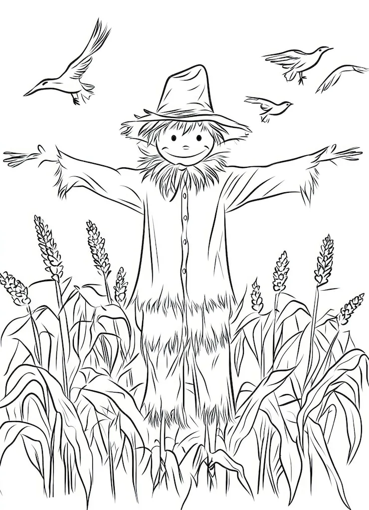 image pour coloriage Épouvantail enfant