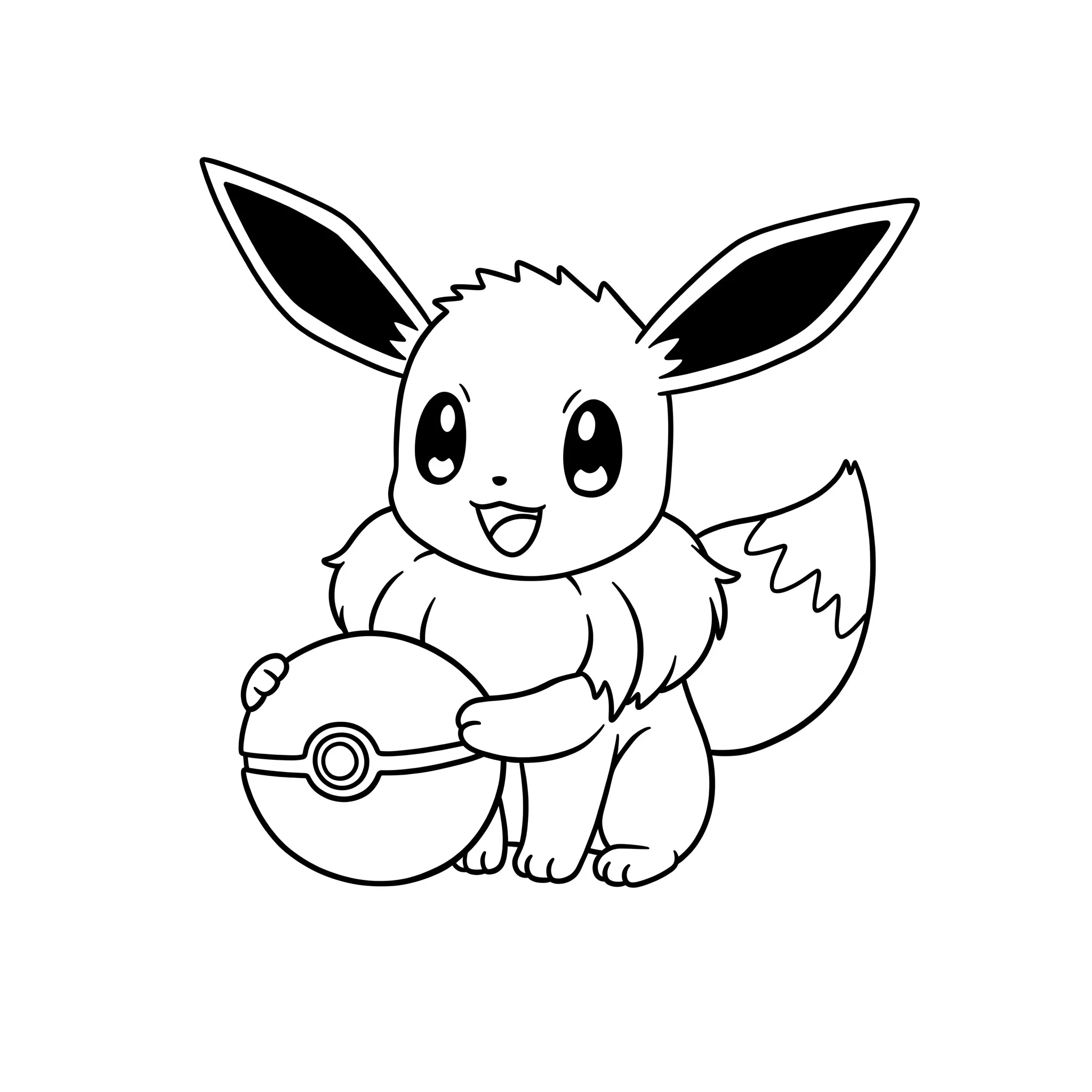 coloriage Évoli avec une Poké Ball pour enfant de 4 ans