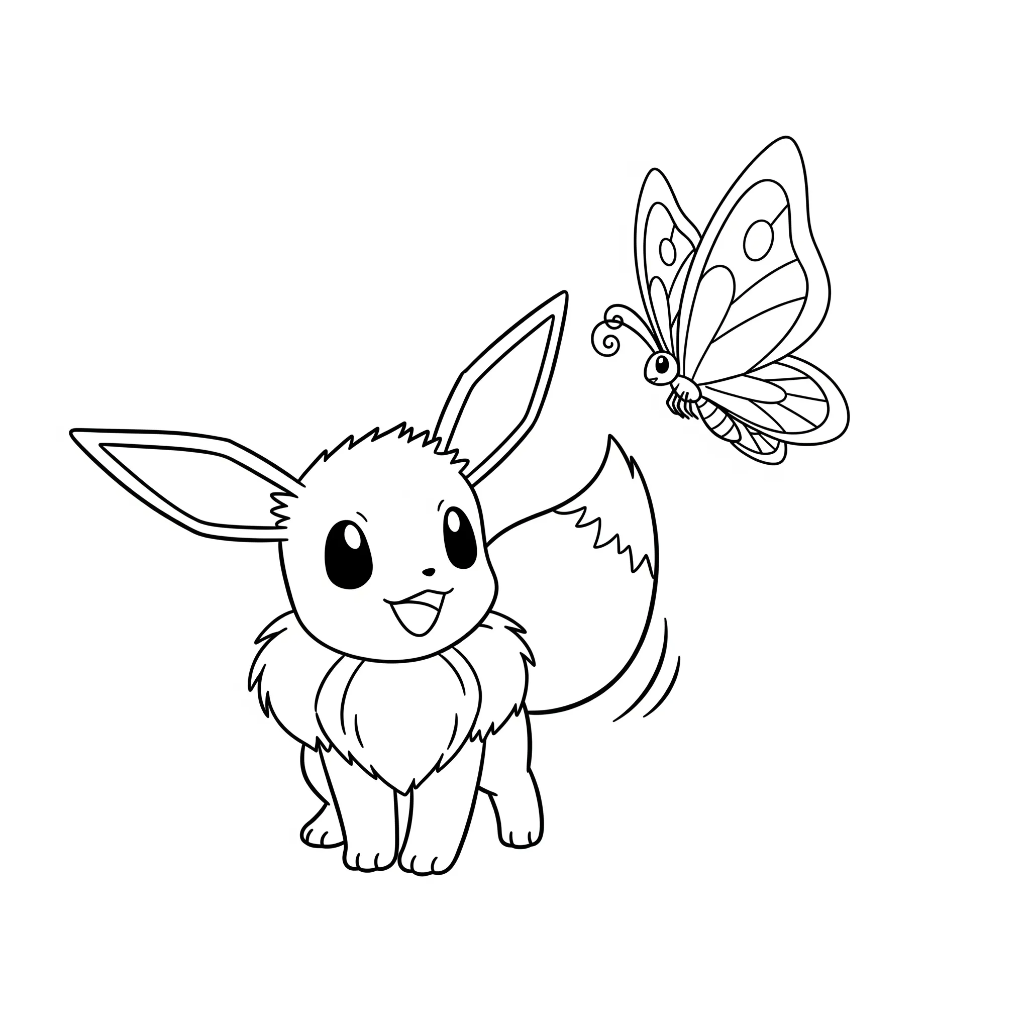 coloriage Évoli et un papillon et decoupage