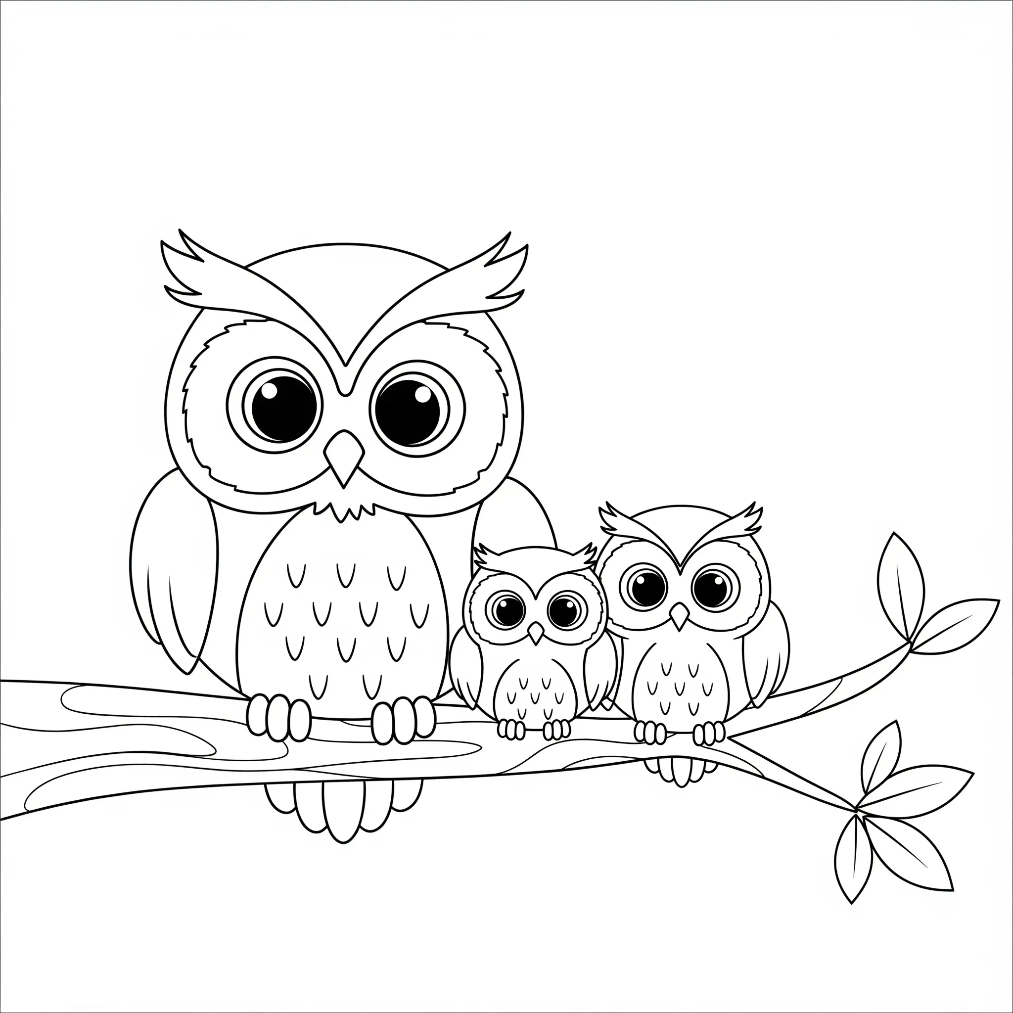 coloriage Famille de hiboux à imprimer pour enfant de 3 ans