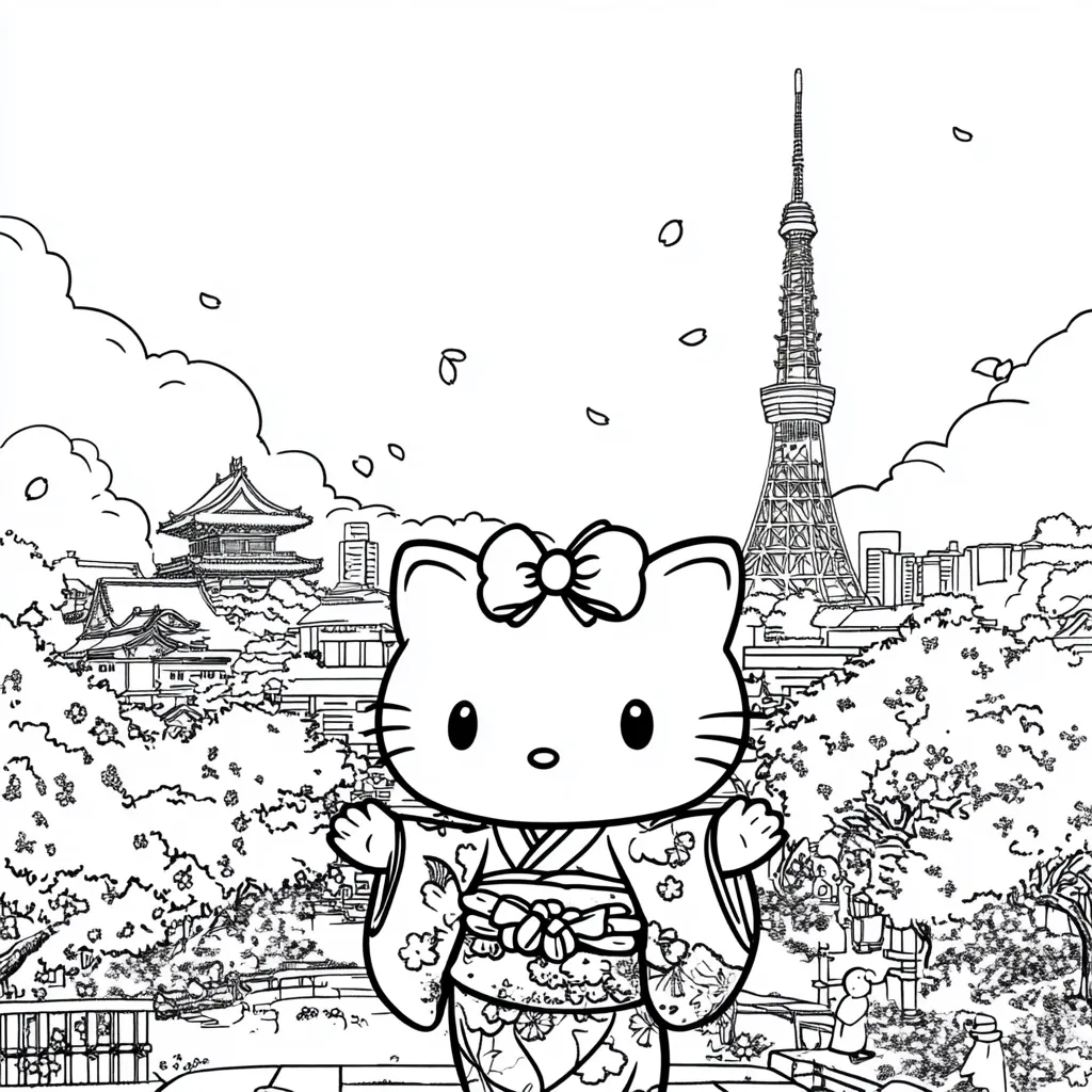 coloriage Hello Kitty et découpage à imprimer 1