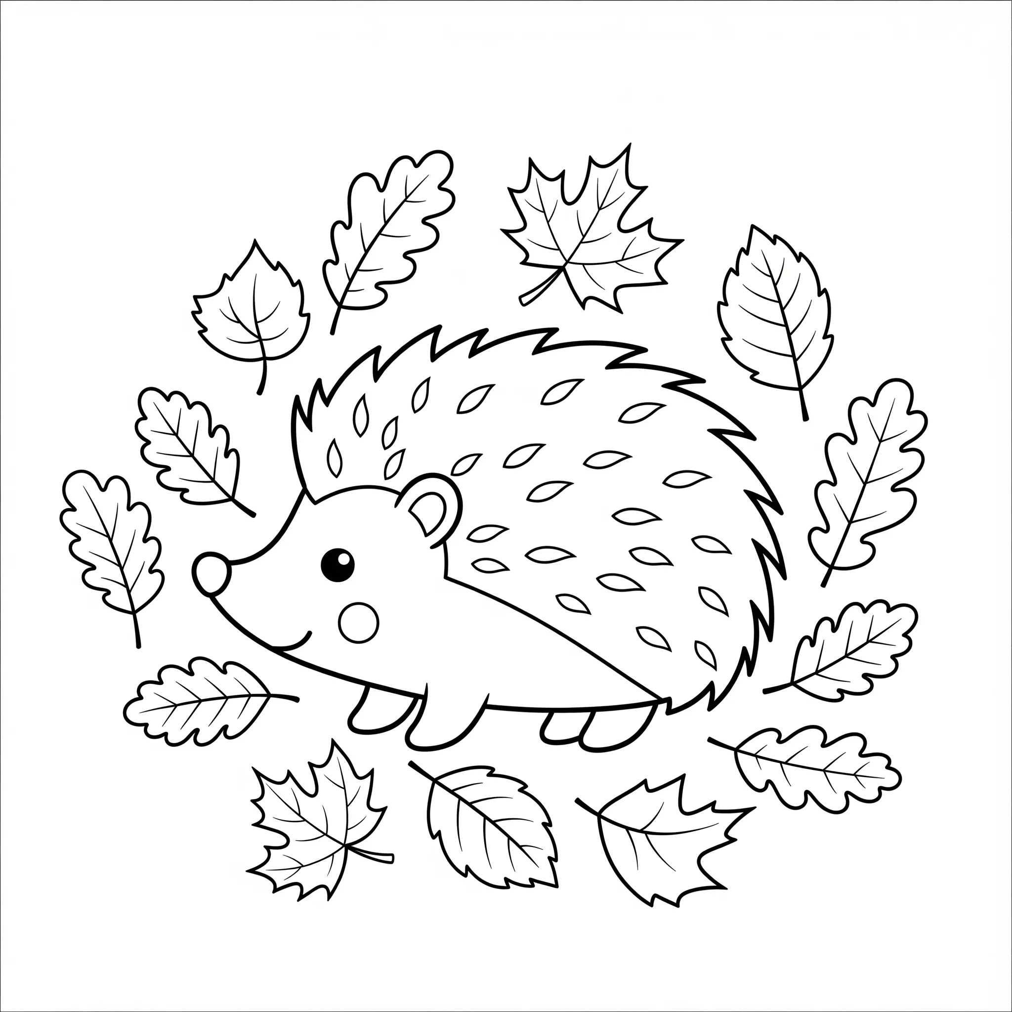 coloriage Hérisson et feuilles d’automne pour enfant de 3 ans