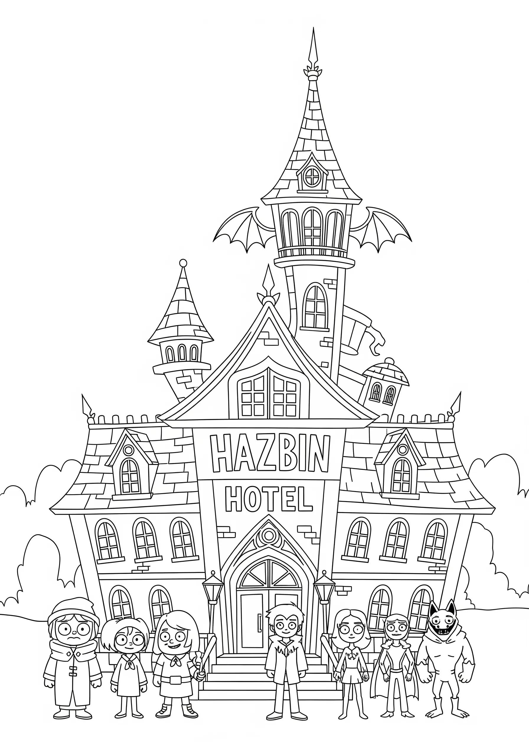 coloriage Hôtel Hazbin à imprimer pour enfant de 6 ans