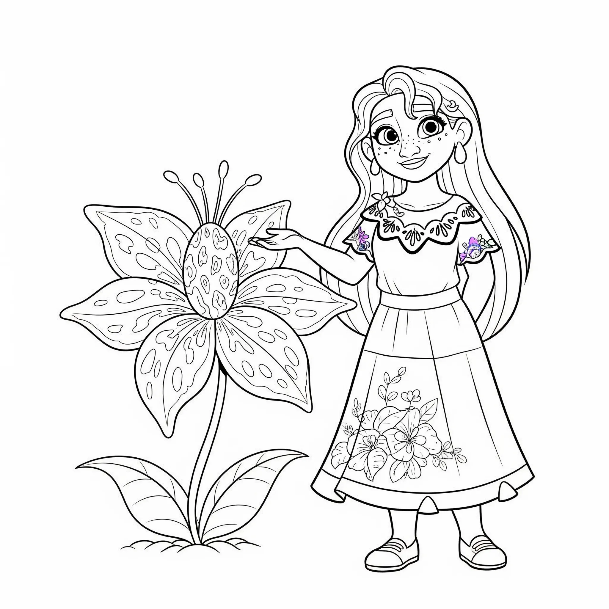 coloriage Isabela et une fleur unique à imprimer gratuitement