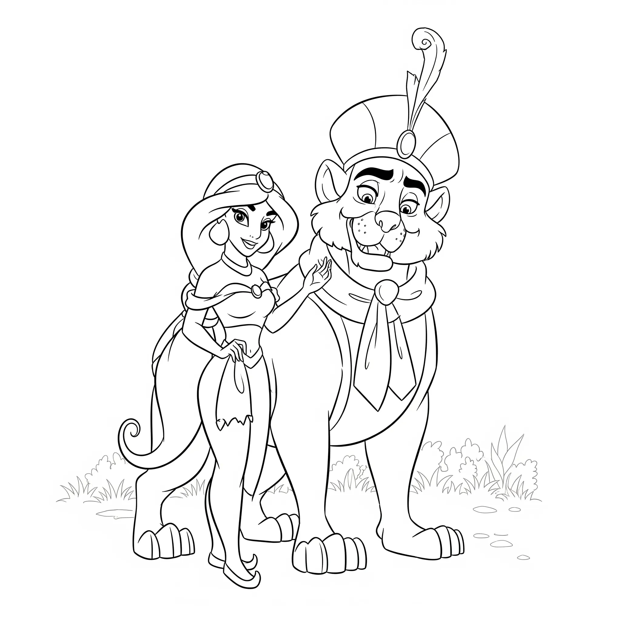 coloriage Jasmine et Rajah a colorier en ligne