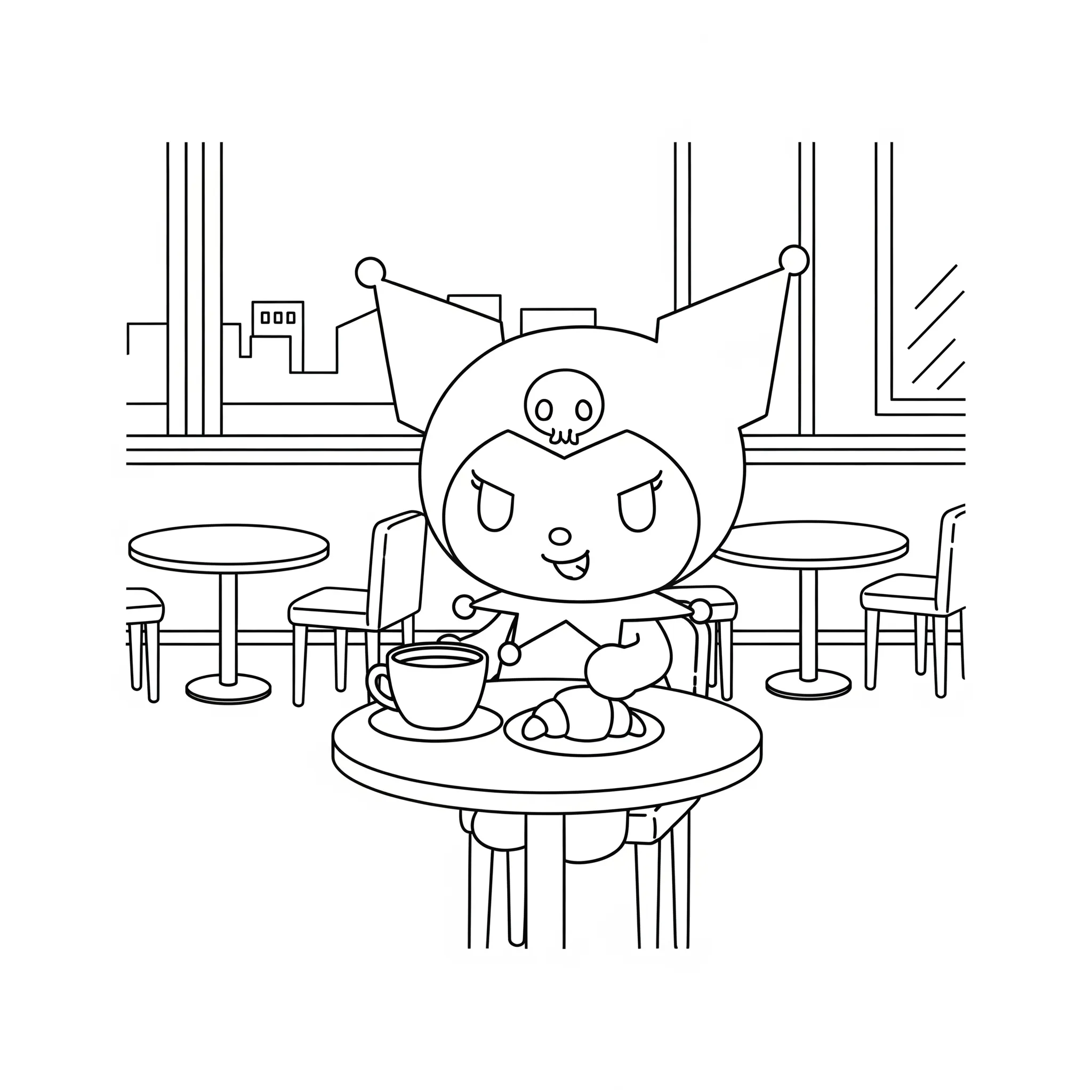 coloriage Kuromi dans un café a imprimer
